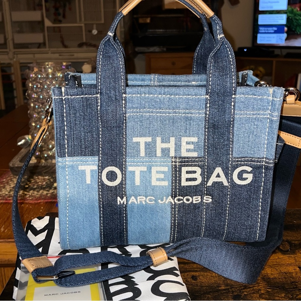 Marc Jacobs Small Denim Patchwork 'The Tote Bag' Hand Carry or Crossbody w/Tags